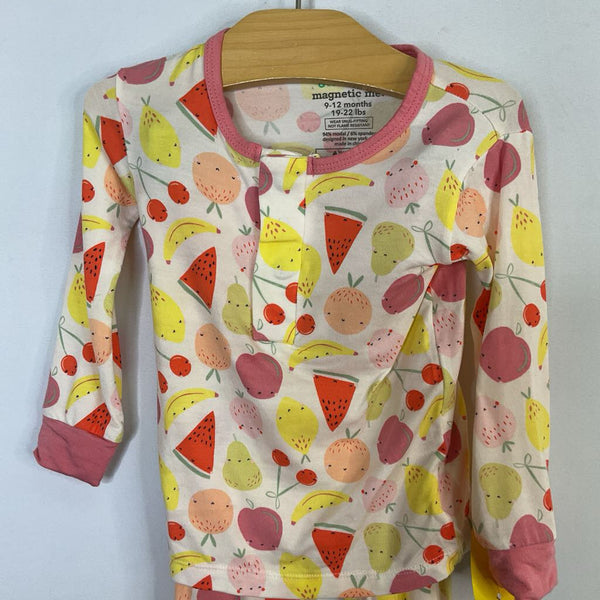 Size 9-12m: MagneticMe White/Colorful Fruit Bamboo 2pc PJs