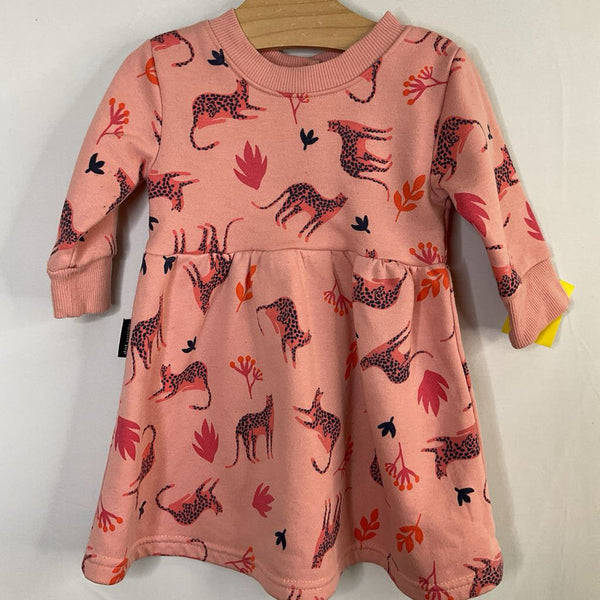 Size 6-12m: Dot Pink/Blue Leopards Long Sleeve Sweatshirt Dress REUCED