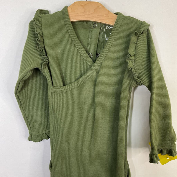 Size 9m: L'ovedbaby Green Ruffle Trim Footy Romper