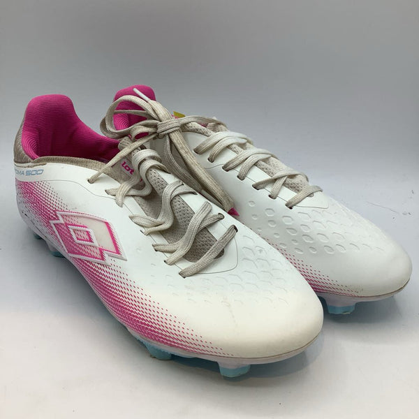 Size 4.5Y: Lotto White/Pink/Blue Lace-Up Soccer Cleats
