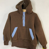 Size 4 (100): Hanna Andersson Brown/Blue Trim 1/2 Zip Sherpa Pullover REDUCED