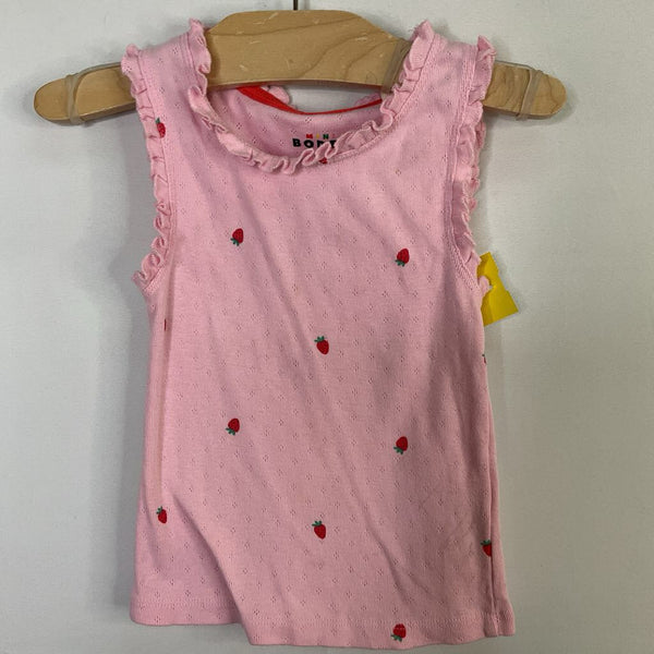 Size 3-4: Boden Pink/Red Strawberries Ruffle Trim Tank Top