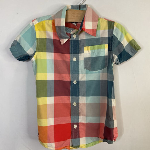 Size 6-7: Tea Colorful Pastel Plaid Short Sleeve Button-Up Shirt