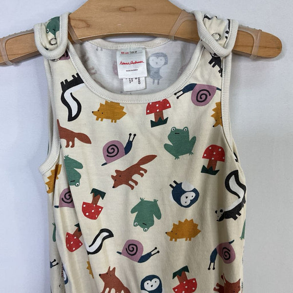 Size 2 (85): Hanna Andersson Cream/Colorful Woodland Critters Overalls