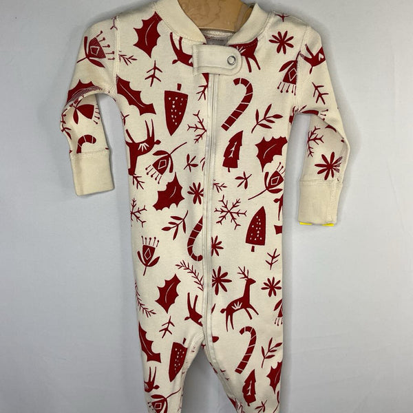 Size 3-6m (60) Hanna Andersson Cream/Red Winter Motifs Organic Cotton 1pc Zip Holiday PJs REDUCED