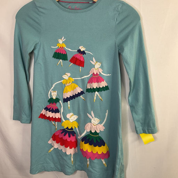 Size 7-8: Boden Blue/Colorful Ballerinas Applique Long Sleeve Dress