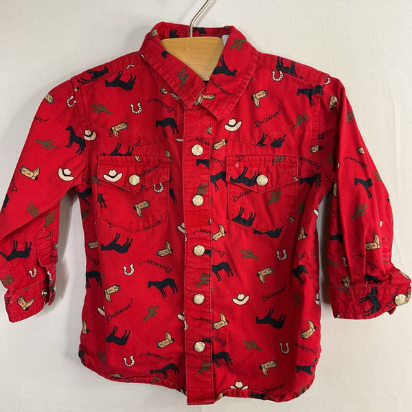 Size 18m: Red/Black/Brown Cowpoke Print Snap-Up Shirt