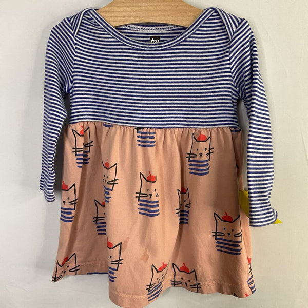Size 9-12m: Tea Blue/White/Pink Stripes/Kitties Long Sleeve Dress