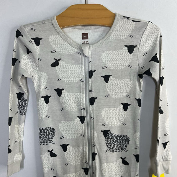 Size 18-24m: Tea Gray/White Sheep 1pc Zip Footy PJs