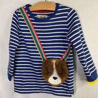 Size 5-6: Boden Blue/White/Multi Stripes/Dog Pouch Sweatshirt