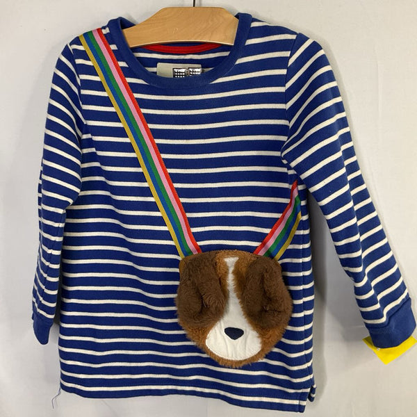 Size 5-6: Boden Blue/White/Multi Stripes/Dog Pouch Sweatshirt