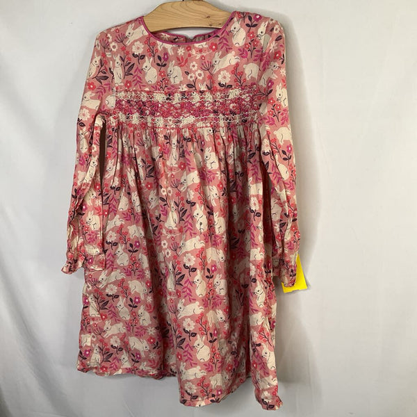 Size 6-7: Boden Pink/White Floral Bunnies Long Sleeve Dress