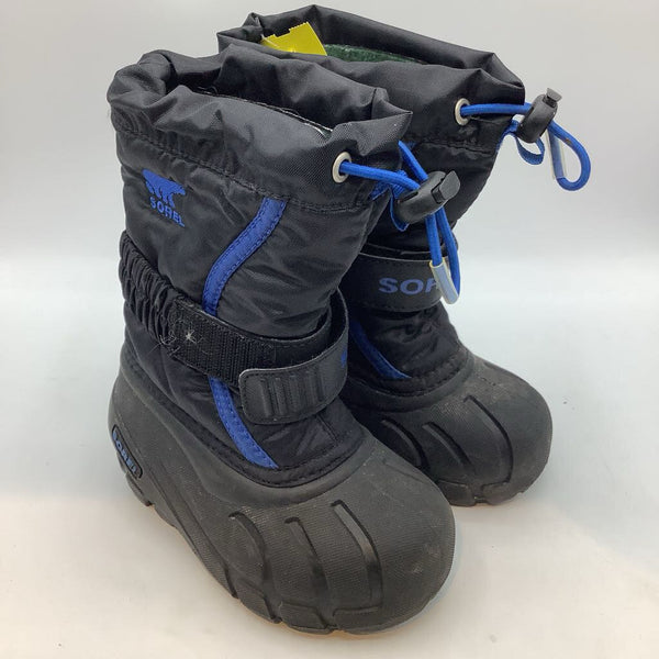 Size 7: Sorel Black/Blue Velcro/Toggle Snow Boots