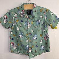 Size 3: My Neighbor Totoro Green/Multi Print Short Sleeve Button-Up Shirt
