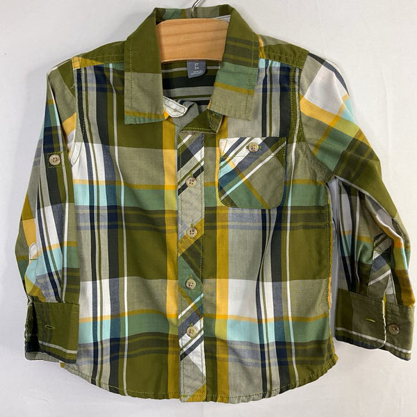 Size 3: Old Navy Green/Yellow/Blue Plaid Button-Up Shirt