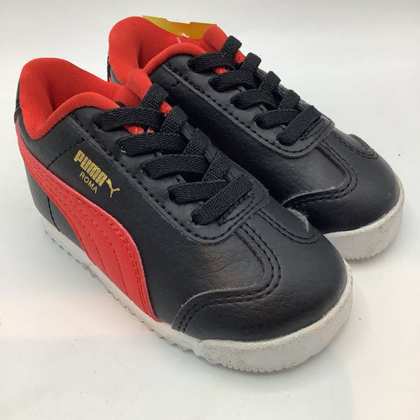 Size 5: Puma Black/Red/Yellow Pull-On Sneakers