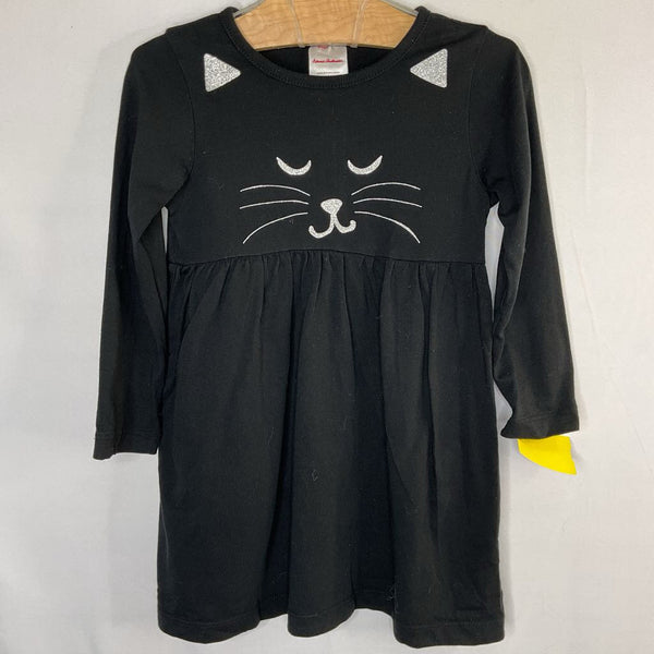 Size 3 (90): Hanna Andersson Black/Silver Sparkle Kitty Long Sleeve Dress