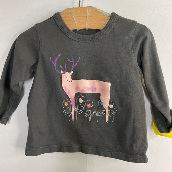 Size 3-6m: Tea Gray/Pink Deer Long Sleeve Shirt