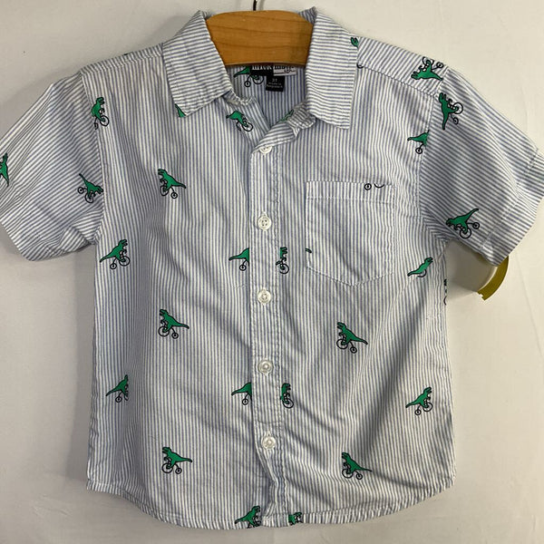 Size 3: Mick Mack Blue/White/Green Stripes/Dinos Short Sleeve Shirt