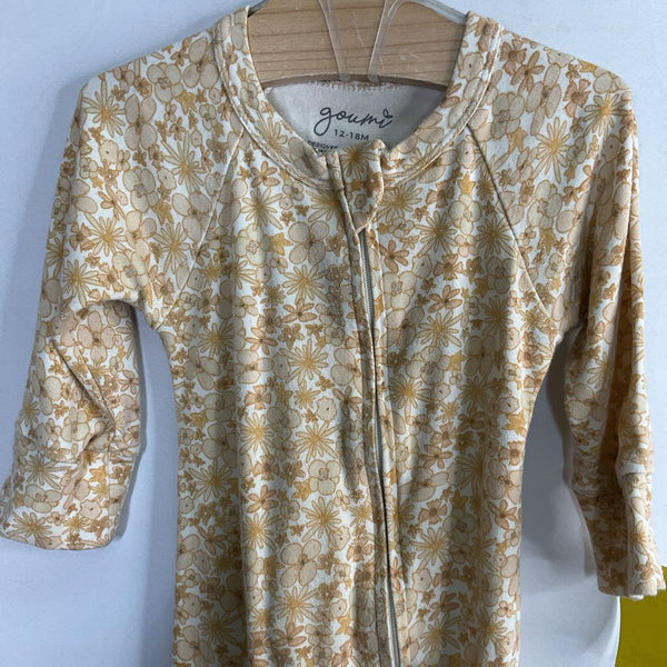 Size 12-18m: Goumi Yellow Floral 1pc Zip PJs