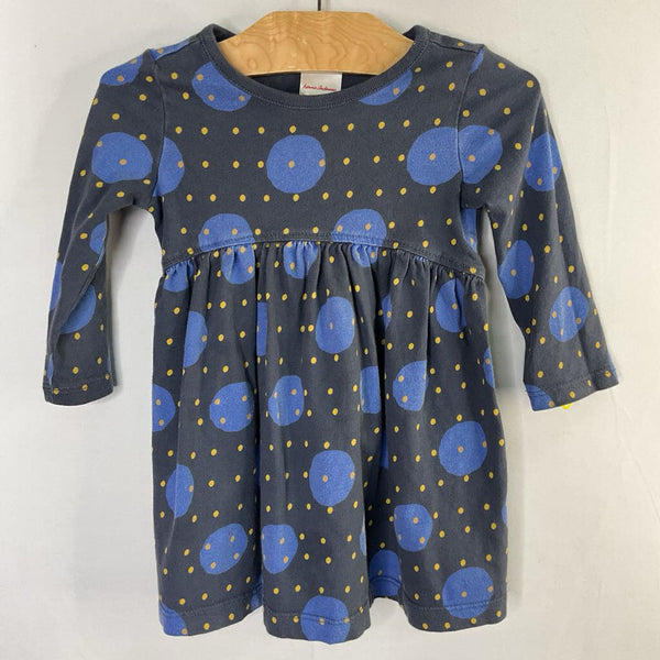 Size 18-24m (80): Hanna Andersson Blue/Gold Dots Long Sleeve Dress REDUCED