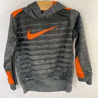 Size 3-4: Nike Gray/Black/Orange Stripes/Swoop Dri-Fit Pullover Hoodie