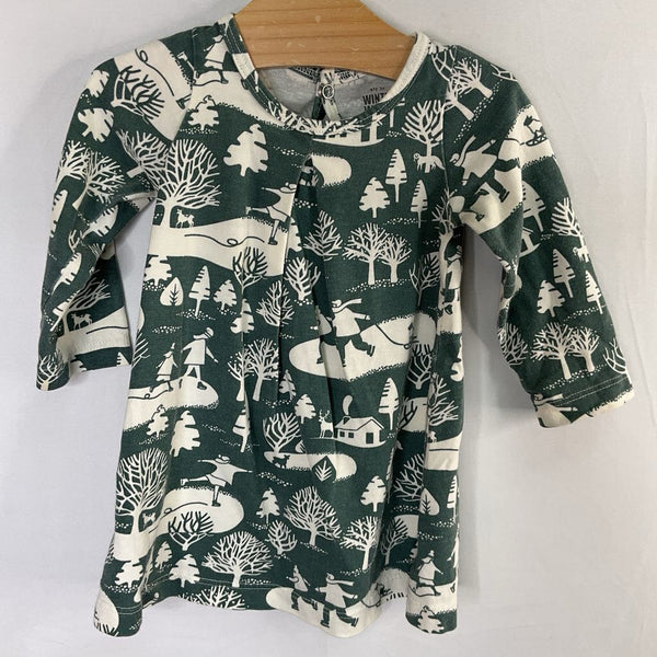 Size 6m: Winter Water Factory Green/White Winter Village Long Sleeve Dress
