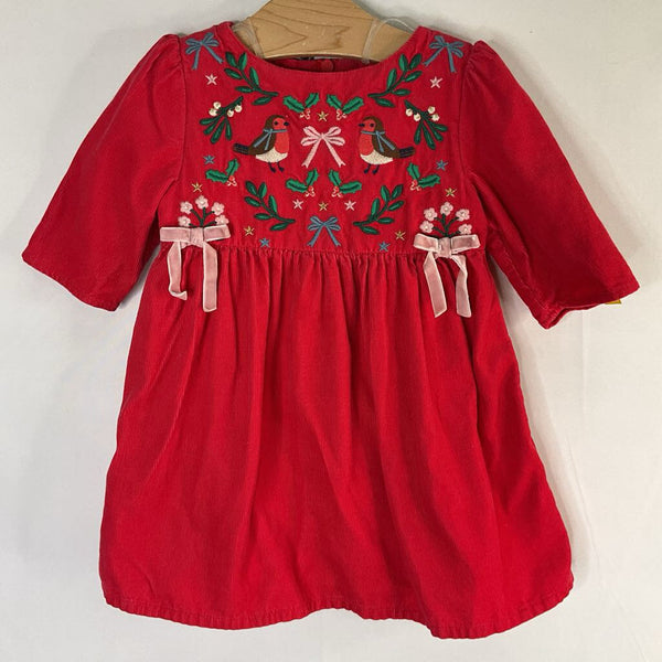 Size 12-18m: Boden Red/Multi Winter Birds Corduroy Dress