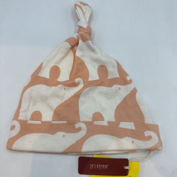 Size 6-12m: Milkbarn Pink/White Elephants Knot Baby Hat NEW w/ Tags