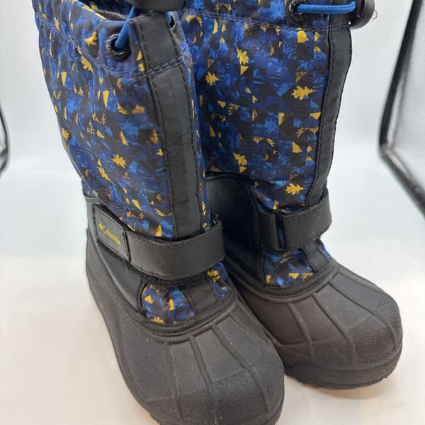 Size 11: Columbia Black/Blue/Yellow Woodland Velcro/Toggle Snow Boots