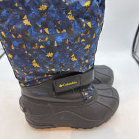 Size 11: Columbia Black/Blue/Yellow Woodland Velcro/Toggle Snow Boots