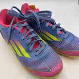 Size 1.5Y: Adidas Blue/Yellow/Pink Lace-Up Soccer Cleats