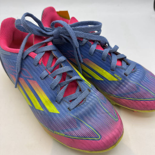 Size 1.5Y: Adidas Blue/Yellow/Pink Lace-Up Soccer Cleats