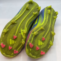 Size 1.5Y: Adidas Blue/Yellow/Pink Lace-Up Soccer Cleats