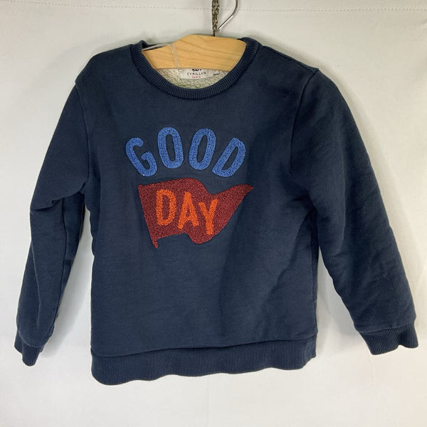 Size 6: Cyrillus Navy/Multi 'Good Day' Fleece Lined Sweatshirt