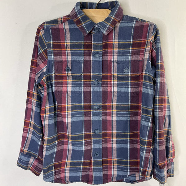 Size 6: Tea Blue/Purple/Orange Plaid Flannel Button-Up Shrt