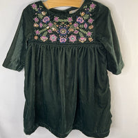 Size 3: Peek Green/Multi Floral Embroidered Velour Long Sleeve Dress