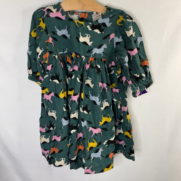 Size 5 (110): Hanna Andersson Green/Multi Horses Flannel Long Sleeve Dress