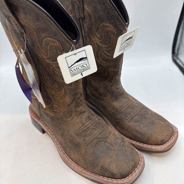 Size 1Y: Smoky Mountain Brown Distressed Western Boots NEW w/ Tags