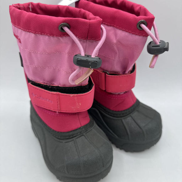Size 5: Columbia Pink/Gray Velcro/Toggle Snow Boots