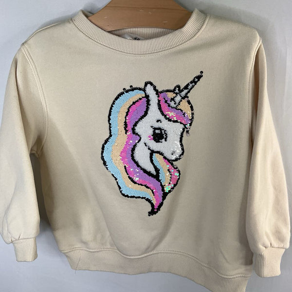 Size 4: H&M Cream/Rainbow Sequin Unicorn Sweatshirt