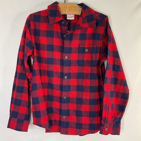 Size 6-7 (120): Hanna Andersson Red/Navy Plaid Flannel Button-Up Shirt NEW w/ Tags