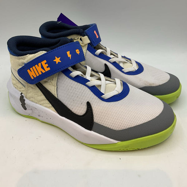 Size 3Y: Nike White/Multi Velcro/Zip Basketball Sneakers