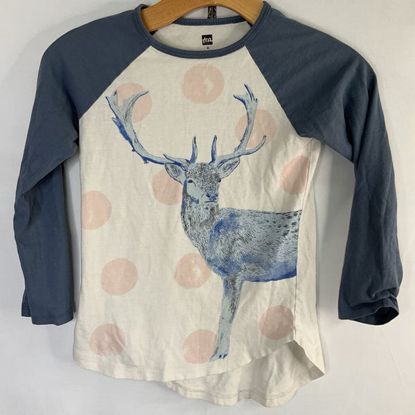 Size 8: Tea Blue/White/Pink Dots/Deer Long Sleeve Shirt