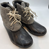 Size 12: Sperry Black/Gray Herringbone Duck Rain Boots