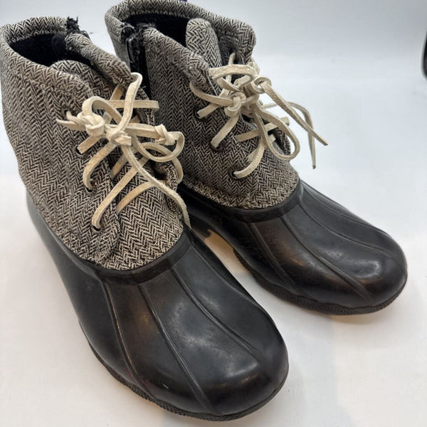 Size 12: Sperry Black/Gray Herringbone Duck Rain Boots