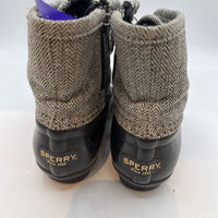 Size 12: Sperry Black/Gray Herringbone Duck Rain Boots