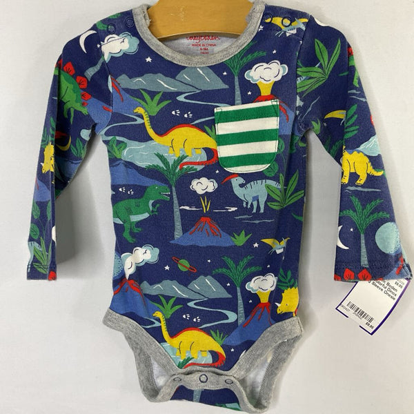 Size 6-9m: Boden Blue/Colorful Dinos Long Sleeve Onesie