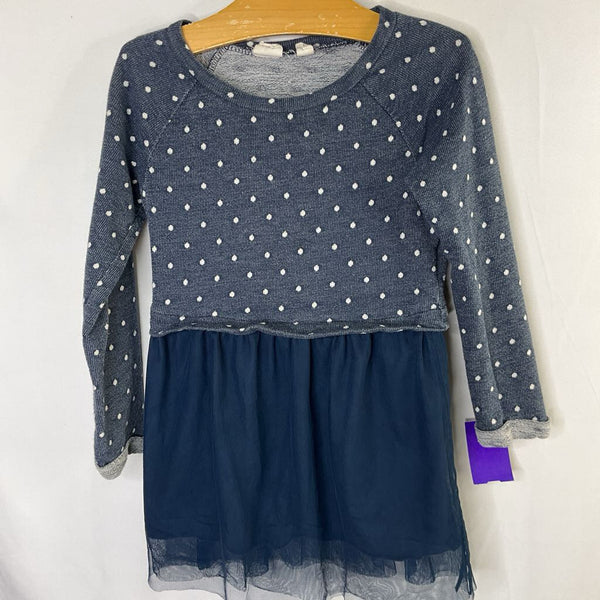 Size 4-5: Gap Blue/White Dots/Tulle Skirt Long Sleeve Dress