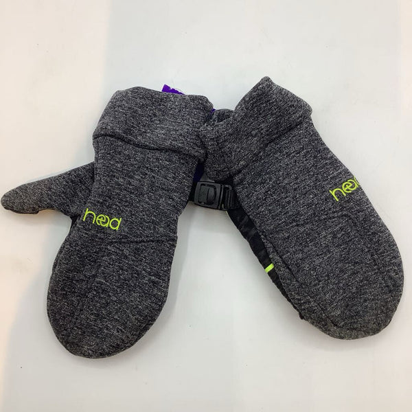 Size XS: Head Gray/Green Trim Mittens
